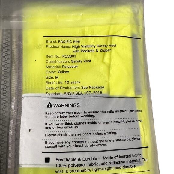 Pacific PPE High Visibility Safety Vest With Pockets and Zipper Size Medium - Picture 2 of 2